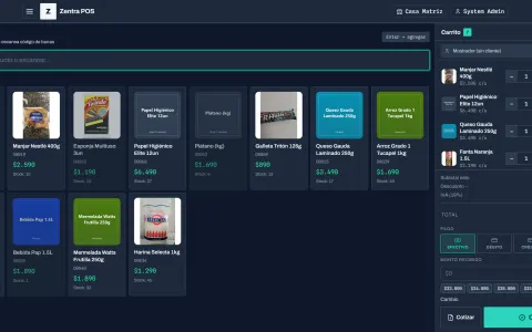 Pantalla de caja del punto de venta Zentranet