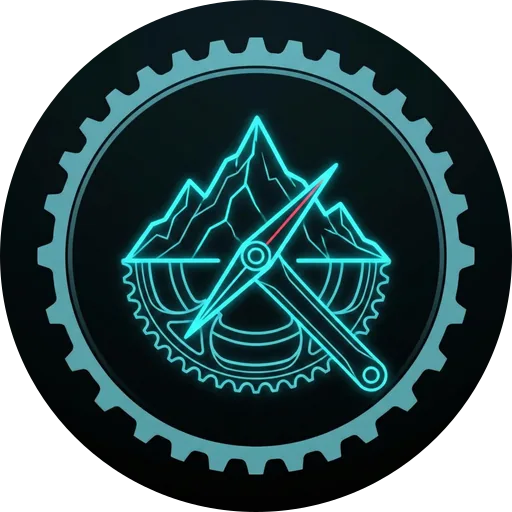 Logo de Cycling Tracker: plato de bicicleta con montañas y aguja de brújula